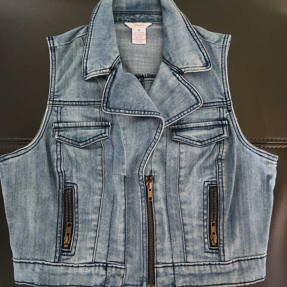 Candie's Vintage Blue Jean Denim Vest Jacket Crop Juniors M Medium
